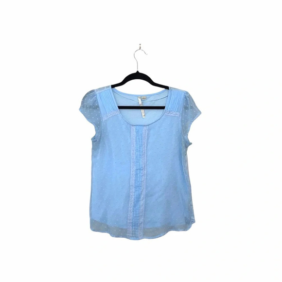 LC Lauren Conrad Baby Blue Contrast Swiss Dot Pleated Blouse Small Women’s - Picture 11 of 11